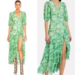 Ganni Green Floral Wrap Dress